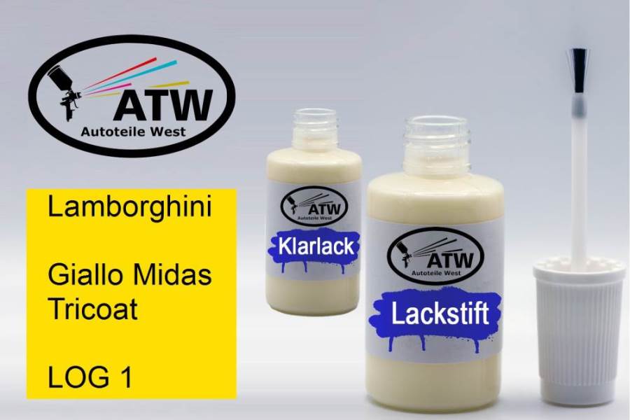 Lamborghini, Giallo Midas Tricoat, LOG 1: 20ml Lackstift + 20ml Klarlack - Set, von ATW Autoteile West.